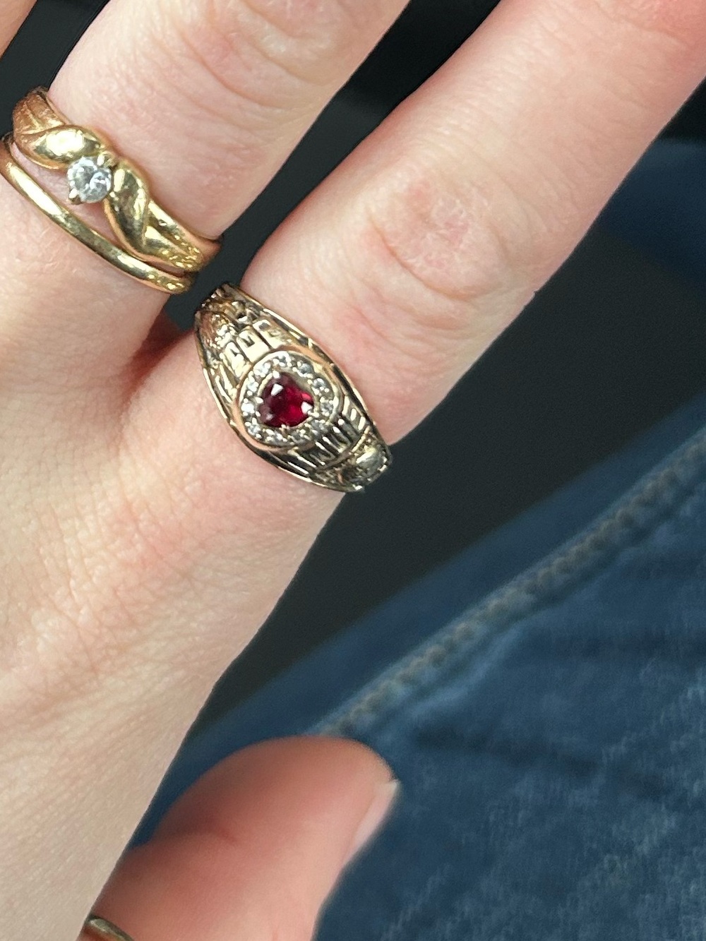 Gold-Tone Womens Stackable Rings with Red Gemstone Accent